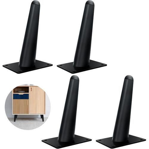 Lot De 4 Pieds De Meubles Obliques En Métal Noir Conique Moderne Du Milieu Du Siècle - Pieds De Rechange Pour Table Basse, Bureau, Commode, Bricolage.[G240]