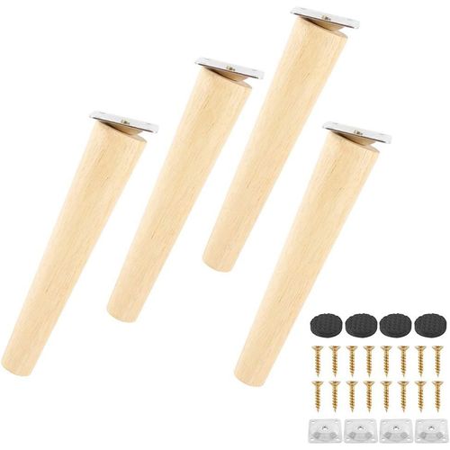 Lot de 4 pieds de meubles en bois, pieds en bois pour armoires et tables pour TV, cabinet, canapé, lit, table à manger, avec plaques de montage et vis (H 20 cm, angle oblique).[G365]