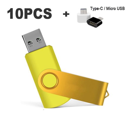 Mini clé USB 2.0 avec laser gratuit,4 Go,8 Go,16 Go,32 Go,64 Go,128 Go,10 pièces/lot- Yellow-256MB