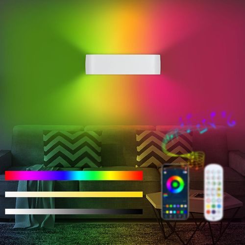 Smart Rgb Applique Murale Intérieure Led Dimmable Multicolore Télécommande Lampe Murale Chambre Luminaire App Contrôle 213 Modes 16 Millions De Couleurs Synchronisation Musique Blanc
