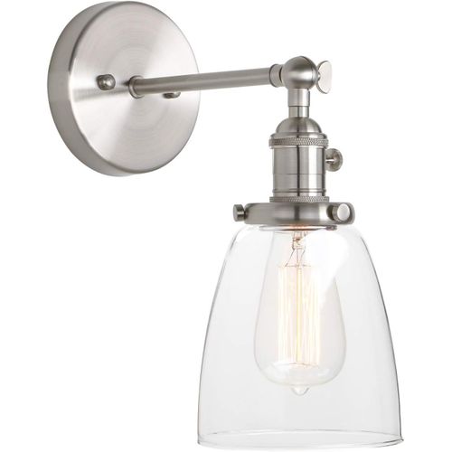 Réglable Applique Verre Cloche Abat-Jour Luminaire Rétro Industrial Lampe Murale Rétro Eclairage Argent