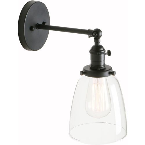 Réglable Applique Verre Cloche Abat-Jour Lampe Rétro Industrial Applique Murale Rétro Eclairage Noir