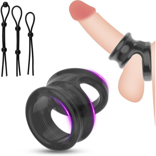 Anneaux Péniens Extrêmement En Silicone - Anneaux Pour Testicules Pour Homme + 3 Anneaux Péniens Réglables - Jouet Sexuel Pour Homme - Anneau Pénien - Gaine De Pénis - Anneau De Testicules - Noir