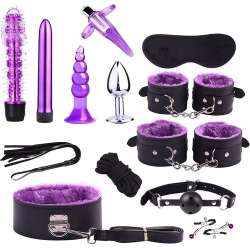 Kits De Bondage 13 Pièces Lits Attachés Avec Menottes Sm Bandeau Sexe Fouet Pinces Tétons Gags Anal Plug Set Jouets Sexuels Parfaits Pour Débutants Et Couples Expérimentés Set D'attaches (Violet)