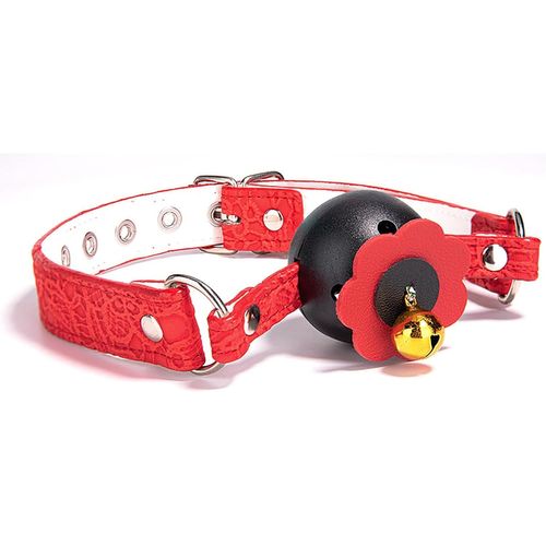 Bâillon Balle Bouche Avec Clochette Bouche Ouverte Sangle Réglable Cuir Jeux Bâillons Sexuels Ligotage Bdsms Jouet Dur Pour Couple (Red)