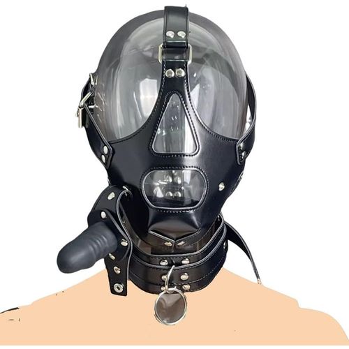 Sm Masque Avec Dildo Mouthgag Bouche Bâillon Capot De Tête Bondage Esclaves Fétichistes Érotiques Pour Couples Jouets Sexuels