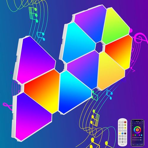 Panneaux Lumineux Led Triangulaires, Lot De 10 Lampes Led Triangulaires Compatibles Avec Google Et Alexa, Applique Murale Intelligente Triangulaire Contrôlée Par Application (Mur Déco, 10)