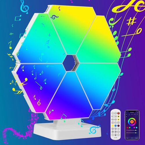 Panneaux Lumineux Led Triangulaires, Lot De 6 Lampes Led Triangulaires Compatibles Avec Google Et Alexa, Applique Murale Intelligente Triangulaire Contrôlée Par Application (Bureau Déco, 6)