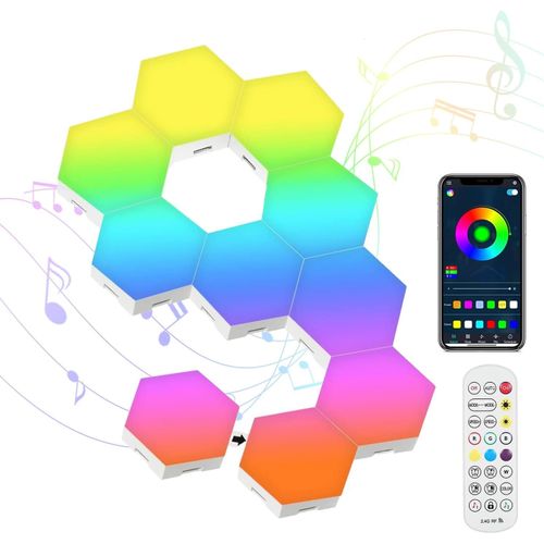 Panneau Led Hexagonal Gaming Murale Lampe, 8 Pcs Diy Creative Applique Murale Hexagonale, Music Sync Modulaires Rgb Smart Lights Avec App&télécommande Contrôle, Décor De Salle De Jeu