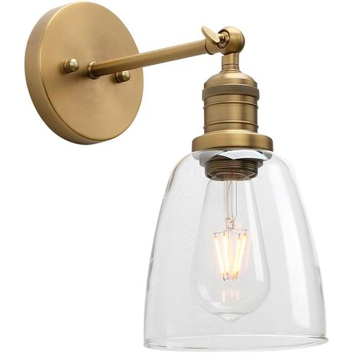 Applique Murale Intérieure, Reglable Vintage Verre Cloche Abat-Jour Lampe Murale E27 Luminaires Et Éclairage Pour Salle De Bain, Salon, Ferme (Laiton Antique)