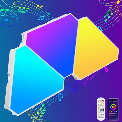 Panneaux Lumineux Led Triangulaires, Lot De 3 Lampes Led Triangulaires Compatibles Avec Google Et Alexa, Applique Murale Intelligente Triangulaire Contrôlée Par Application (Mur Déco, 3)