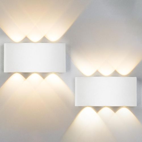 2 Pièces Applique Murale Intérieure Blanc Lampe Murale Led Exterieur Moderne 6w Ip66 Étanche 3000k Blanc Chaud Éclairage Mural Haut Et Bas Luminaire Pour Chambre, Salon, Terrasse, Escalier