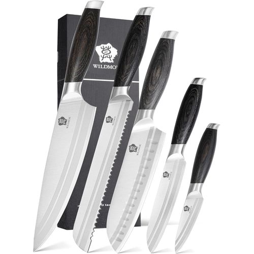 Ensemble De Couteaux Professionnel, Ensemble De Couteaux De Cuisine De 5 Pièces, Ensemble De Couteaux De Chef En Acier Inoxydable Allemand Avec Boîte À Gift, Poignée De Pakkawood Noir
