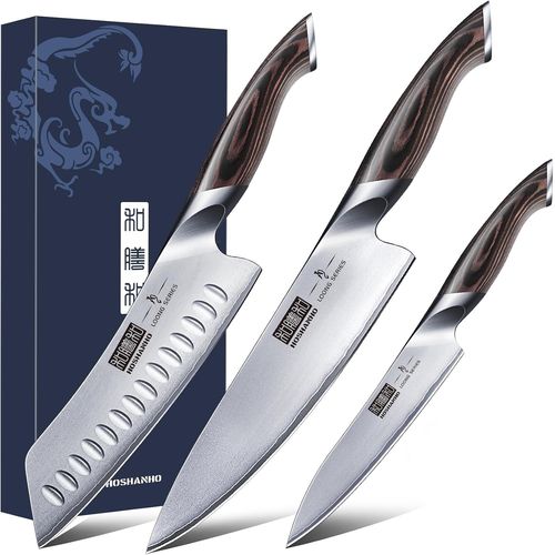 3 Pièces Set Couteau Cuisine Super Aiguisé, Couteau Japonais Professionnel, Couteaux De Cuisine En Acier Inoxydable Allemand