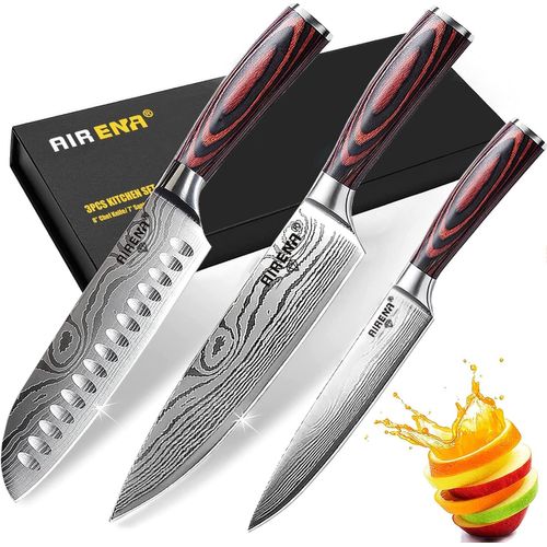 Ensembles De Couteaux | 8" Couteau De Chef | 7" Couteau Japonais Santoku | 5" Couteau Utilitaire | Acier Haut Carbone Ultra Aigu | Pour Cuisine Avec Poignée Ergonomique Et Boîte Cadeau