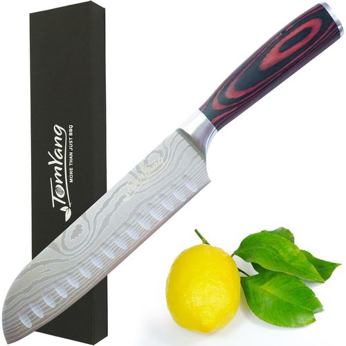 Couteau Santoku Avec Poignée En Bois Élégante, Longueur De Lame 17 Cm