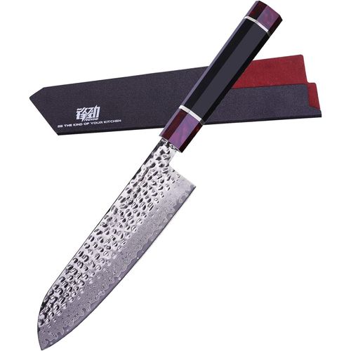 Couteau Santoku Japonais Avec Étui En Abs, Couteau De Cuisine Professionnel, Lame En Acier Damas, Pour La Viande, Les Fruits Et Les Légumes, 7 Pouces/18cm