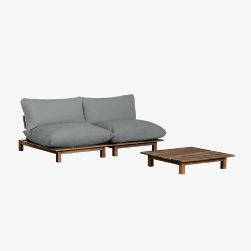 Salon De Jardin Avec Canapé Modulable Inclinable 2 Pièces Et Table Basse En Bois D'acacia Brina Gris Anthracite