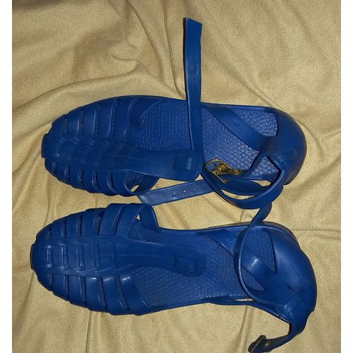 Sandalettes Plage, Pêche À Pied, Rochers ...Taille 30, Plastique Bleu - Fabriquées En France,Années 80/90 - Marque Sarraizienne , Fabriquées En France (Années 80/90 )