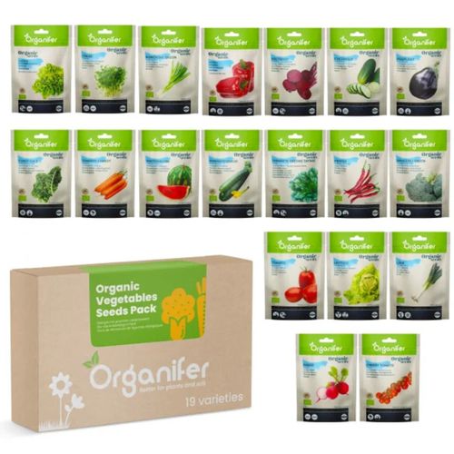 Pack De Graines De Légumes Bio - Graines De Tomates - Graines De Concombre - Graines De Poivre - Graines De Poivron - Graines De Courgettes - Graines Biologiques - 19 Variétés - Organifer