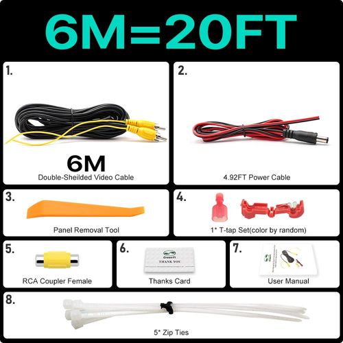 câble vidéo RCA à Double blindage,6m-20m,rallonge AV améliorée,pour moniteur et caméra de recul- 6m video cable