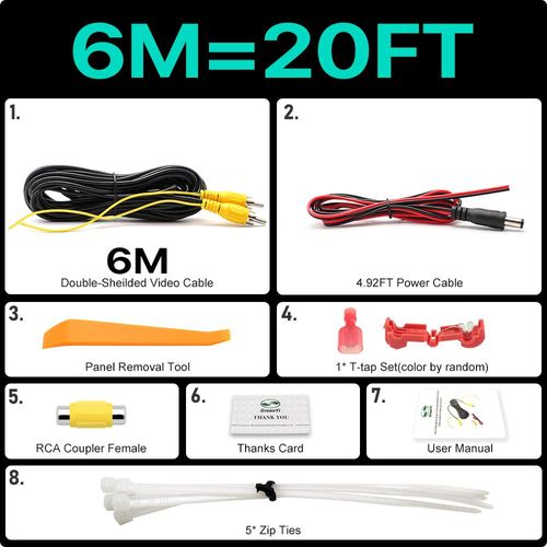 câble vidéo RCA à Double blindage amélioré,Extension AV 6m 10m 15m 20m pour moniteur et caméra de recul- 6M-E9126233