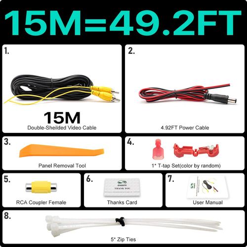 câble vidéo RCA à Double blindage amélioré,Extension AV 6m 10m 15m 20m pour moniteur et caméra de recul- 15M-A977968