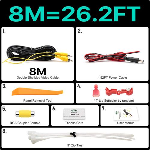 câble vidéo RCA à Double blindage,6m-20m,rallonge AV améliorée,pour moniteur et caméra de recul- 8m video cable