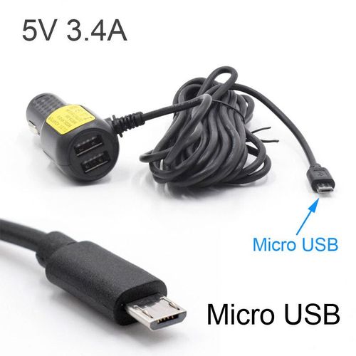 Mini Chargeur De Voiture Micro Usb,3.5m,5v,3,4 A,2 Ports Usb,Dvr,Caméra De Tableau De Bord,Enregistreur Vidéo Gps- Micro Usb-C