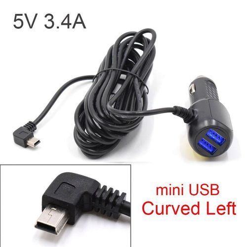 Mini Chargeur De Voiture Micro Usb,3.5m,5v,3,4 A,2 Ports Usb,Dvr,Caméra De Tableau De Bord,Enregistreur Vidéo Gps- Mini Curved Left