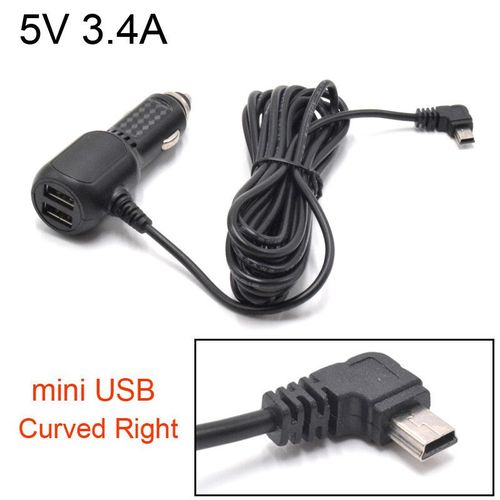 Mini Chargeur De Voiture Micro Usb,3.5m,5v,3,4 A,2 Ports Usb,Dvr,Caméra De Tableau De Bord,Enregistreur Vidéo - Mini Curved Right