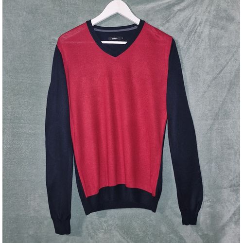Pull Col V Rouge Et Noir Célio Taille S, Très Bon État