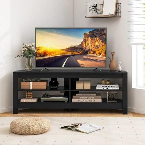 Costway 65" Meuble Tv À 3 Niveaux, Avec Prise De Courant, 4 Etagères Ouvertes, Meuble Tv D'angle Pour Salon, Chambre, Noir
