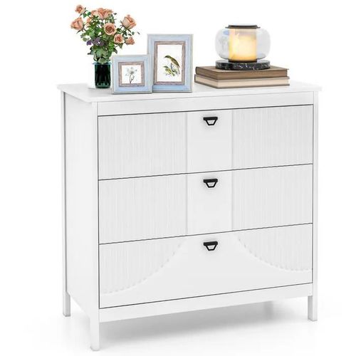Costway Table De Chevet Avec 3 Tiroirs, Table De Nuit Moderne Pour Chambre À Coucher, Salon, Bureau, 80 X 40 X 79 Cm, Blanc