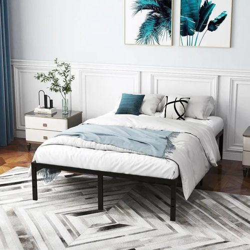 Lit Queen 140 X 200 Cm Costway, Structure De Lit Plateforme En Métal, Sommier Avec Support À Lattes En Fer, Rangement Sous Lit