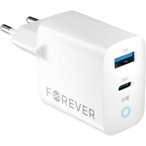 Forever Chargeur Rapide Gan Pd Qc 1 X Usb, 1 X Usb-C 45 W Pour Tout Téléphone Portable Iphone Xiaomi Huawei Motorola Samsung 3a Haute Qualité Smartphone, Cigarette Électrique, Montre Intelligente,
