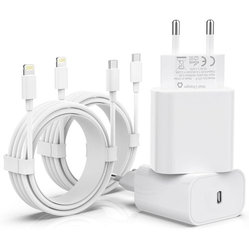 Mfi Certified Lot De 4 Chargeurs Usb C 25 W, Chargeur Pour Iphone Et Câble De Charge Pour Iphone, Bloc D'alimentation Usb C Pd 3.0, Câble De Charge Rapide Iphone Vers Lightning 2 M Pour Iphone 14