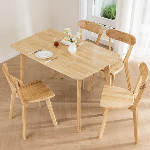 Chaises De Salle À Manger En Bois Massif, Lot De 4 Chaises, Chaises De Cuisine Rustiques De Style Ferme À Dossier En Broche, Mid Century Chaises En Chêne En Bois Salle À Manger, Naturel