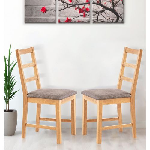 Lot De 2 Petites Chaises De Salle À Manger Modernes En Chêne Massif Avec Coussin En Tissu De Lin, Chaises En Bois, Dossier Échelle, Chaises De Cuisine Pour Salle À Manger (Gris)