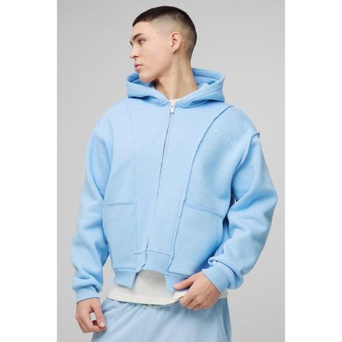 Sweat À Capuche Oversize Zippé À Coutures Apparentes Homme - Bleu - M, Bleu