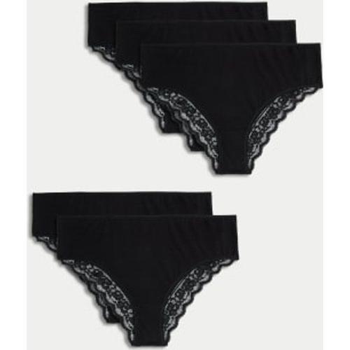 Lot De 5 Tangas Taille Haute En Coton Et Dentelle - Noir