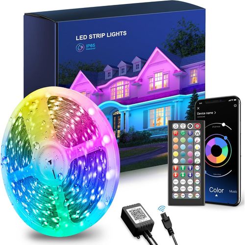 Ruban Led Exterieur Étanche Ip65 20m, Multicolore Bande Led Rgb Lumière Led Avec Télécommande, Bluetooth App Pour Contrôler La Ruban Led En Synchronisation Avec La Musique