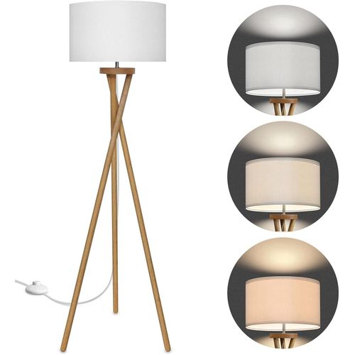 Lampadaire Sur Pied Salon Bois, Lampadaire Scandinave Avec Ampoule Led E27 9w 3000k/4000k/6500k, Lampadaire Trépied Avec Abat-Jour Blanc, Lampadaire Moderne Led Pour Salon, Chambre, Et Burea[X1459]