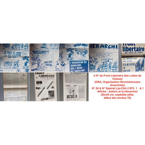 2 N° De Front Libertaire Des Luttes De Classes (Ora, Organisation Révolutionnaire Anarchiste) = N° 26 & N° Spécial Lip-Chili (1973) & 1 Affiche : Asterix Et La Hierarchix (35x45 Cm, Expédiée Pliée)