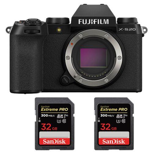 Appareil photo sans miroir Fujifilm X-S20 + 2 SanDisk 32Go Extreme Pro SDHC UHS-II 4K U3 300 Mo/s