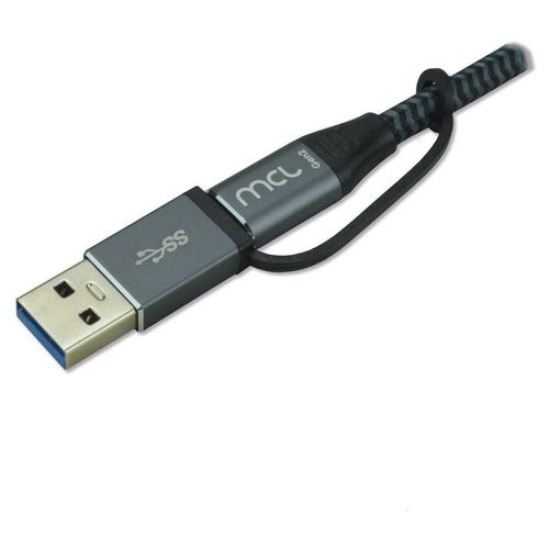 MCL - Câble USB - 24 pin USB-C (M) pour 24 pin USB-C, USB type A (M) - USB 3.2 Gen 2 - 5 A - 2 m - Alimentation USB (100 W) - noir et gris
