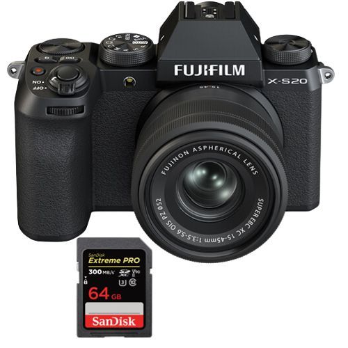 Fujifilm X-S20 Kit 15-45mm Noir+SanDisk 64Go Extreme Pro SDXC UHS-II U3 V90 300Mo/s