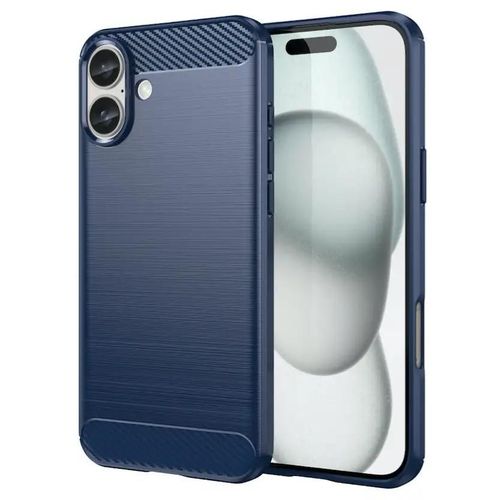 Coque Pour Apple Iphone 16 Plus - Housse Etui Silicone Gel Carbone + Verre Trempe - Bleu Fonce