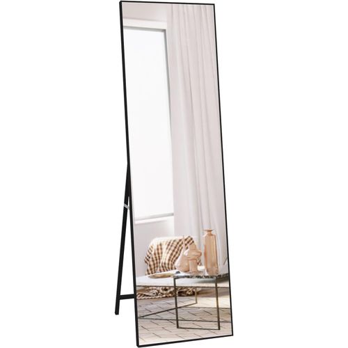 Miroir Noir sur Pied Nouvellement Amélioré, 140x41 CM Miroir en Verre Trempé, Miroir Pliable à Poser au Sol pour La Chambre, Le Salon