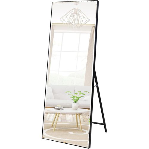Grand Miroir Noir sur Pied, 165x51 CM Miroir Antidéflagrant Plein Pied, Miroir Pliable à Poser au Sol pour La Chambre, Le Salon